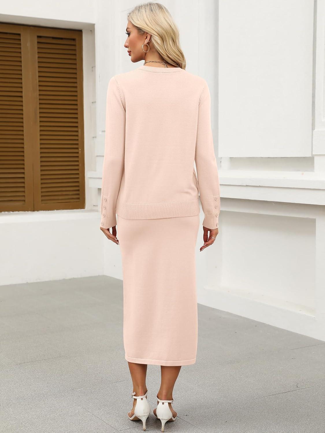 imageANRABESS 2 Piece Skirts Sets For Women Fall Fashion 2025 Striped Sweater Midi Dress Knit Lounge Travel Outfits Winter ClothesBeige