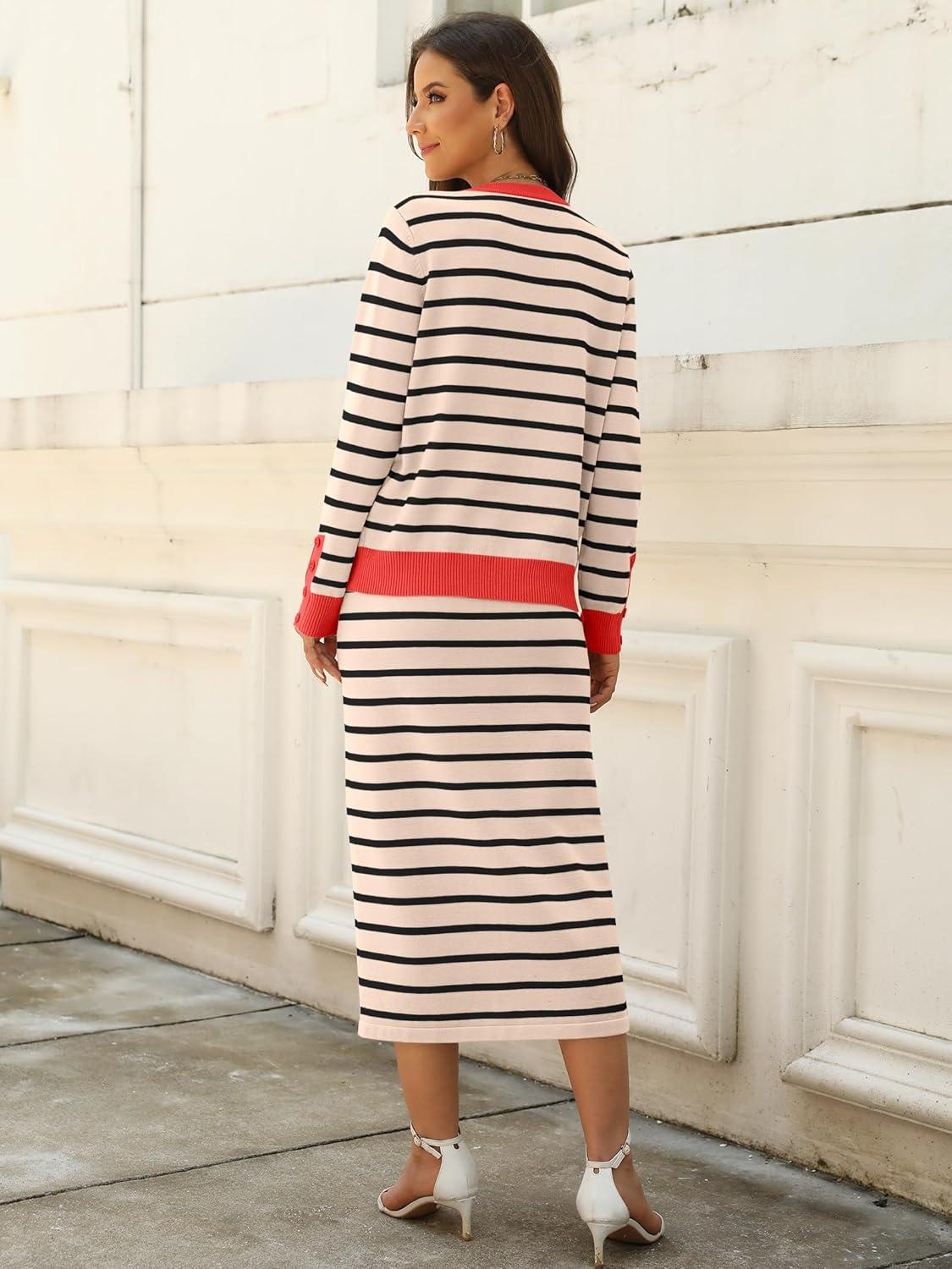 imageANRABESS 2 Piece Skirts Sets For Women Fall Fashion 2025 Striped Sweater Midi Dress Knit Lounge Travel Outfits Winter ClothesBeige Black Red