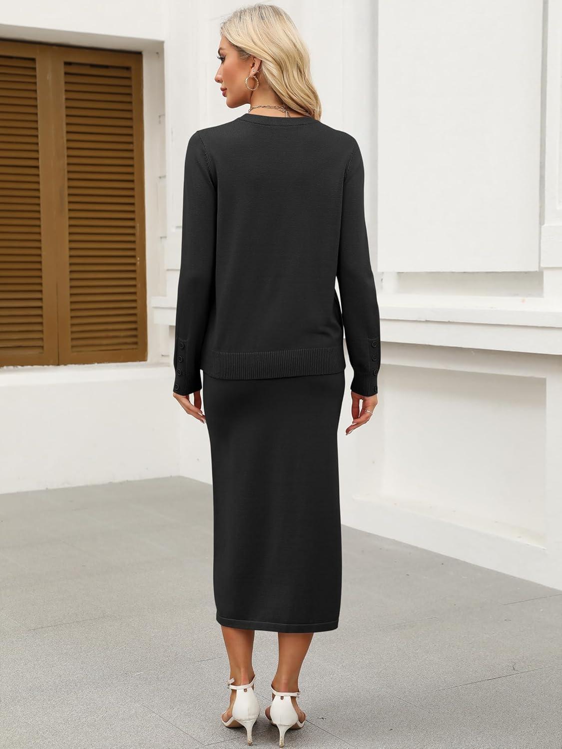 imageANRABESS 2 Piece Skirts Sets For Women Fall Fashion 2025 Striped Sweater Midi Dress Knit Lounge Travel Outfits Winter ClothesBlack