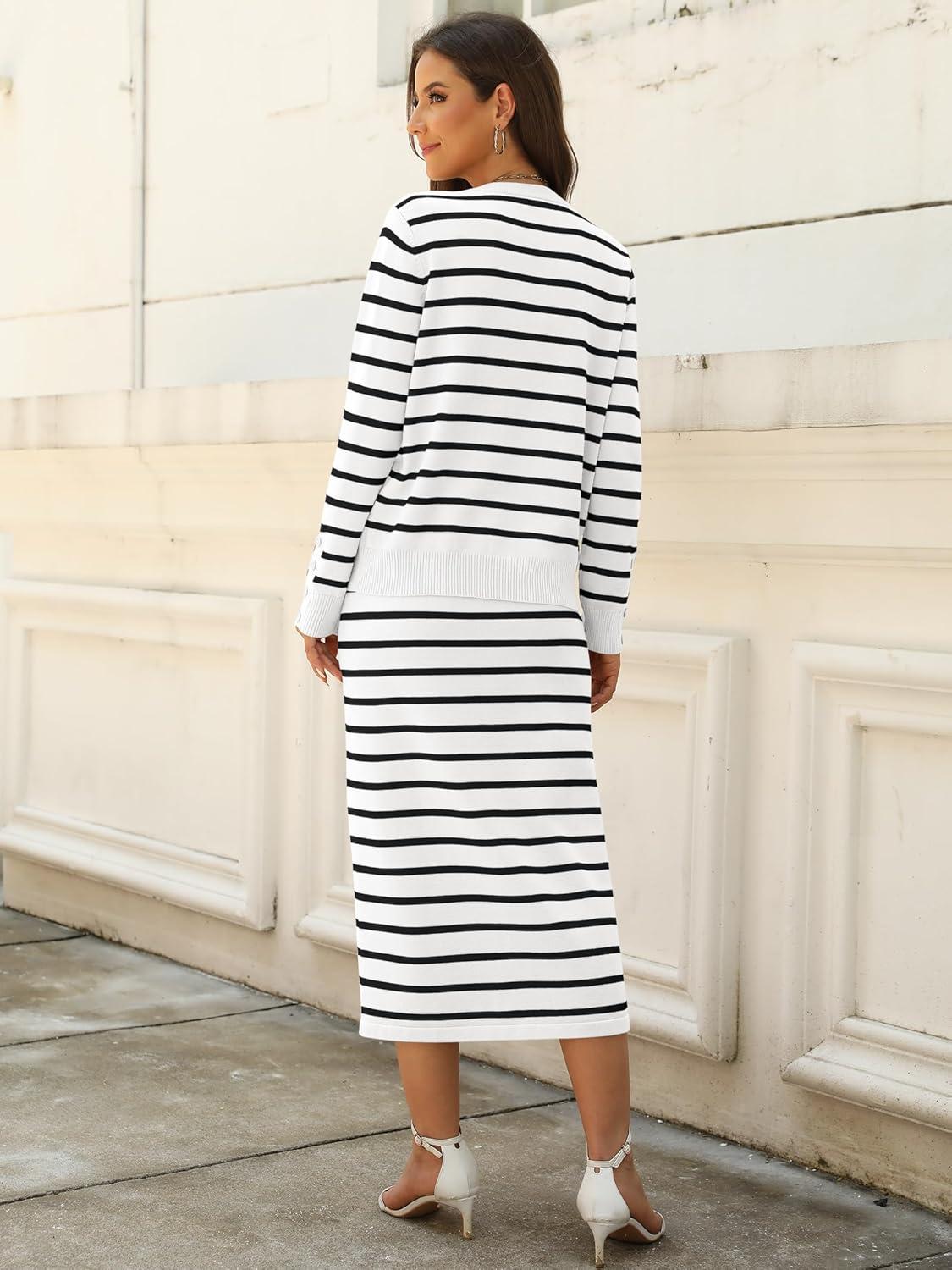 imageANRABESS 2 Piece Skirts Sets For Women Fall Fashion 2025 Striped Sweater Midi Dress Knit Lounge Travel Outfits Winter ClothesBlack White
