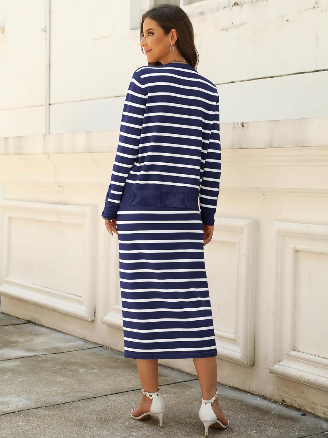 imageANRABESS 2 Piece Skirts Sets For Women Fall Fashion 2025 Striped Sweater Midi Dress Knit Lounge Travel Outfits Winter ClothesBlue White