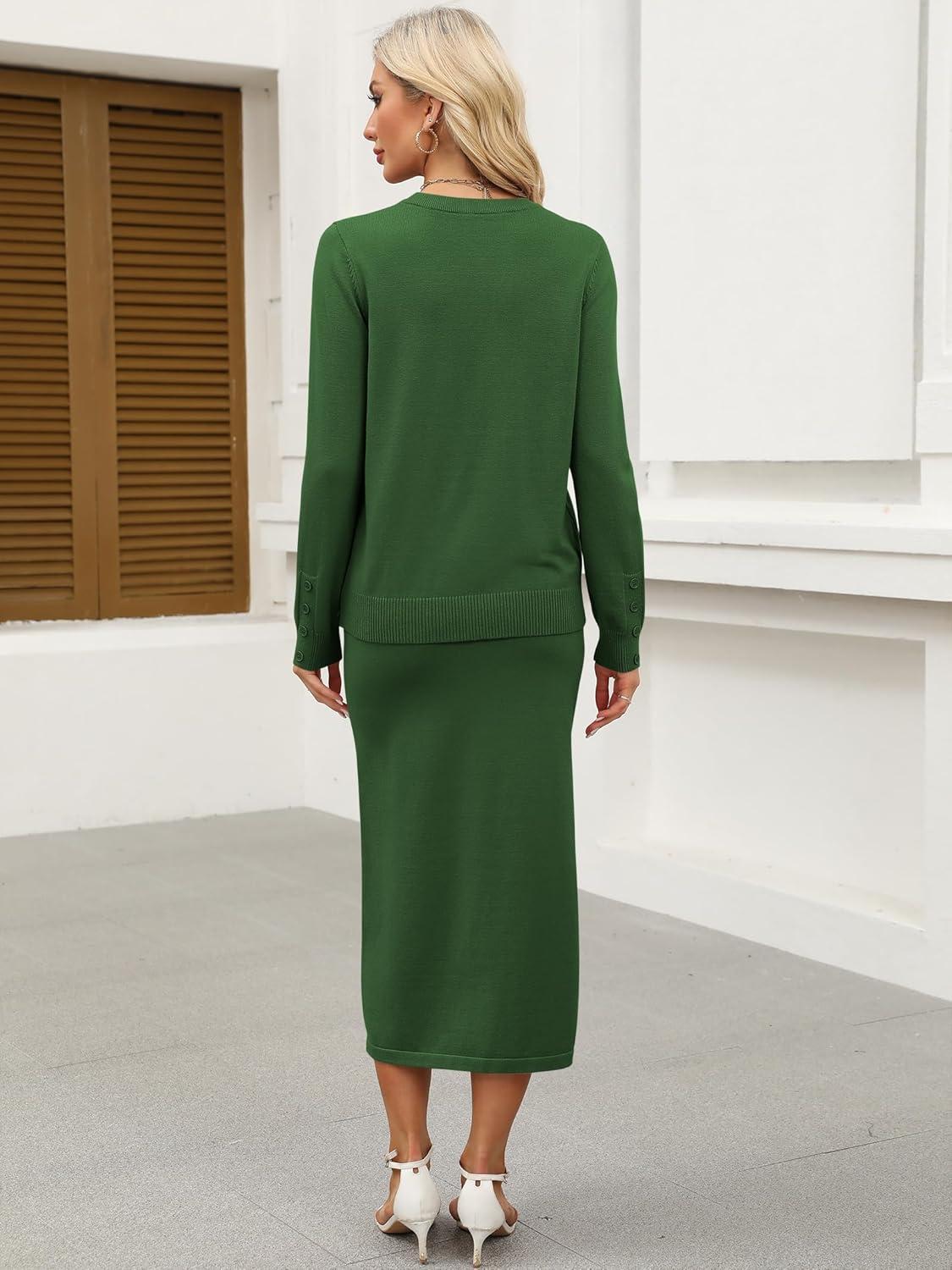 imageANRABESS 2 Piece Skirts Sets For Women Fall Fashion 2025 Striped Sweater Midi Dress Knit Lounge Travel Outfits Winter ClothesGreen