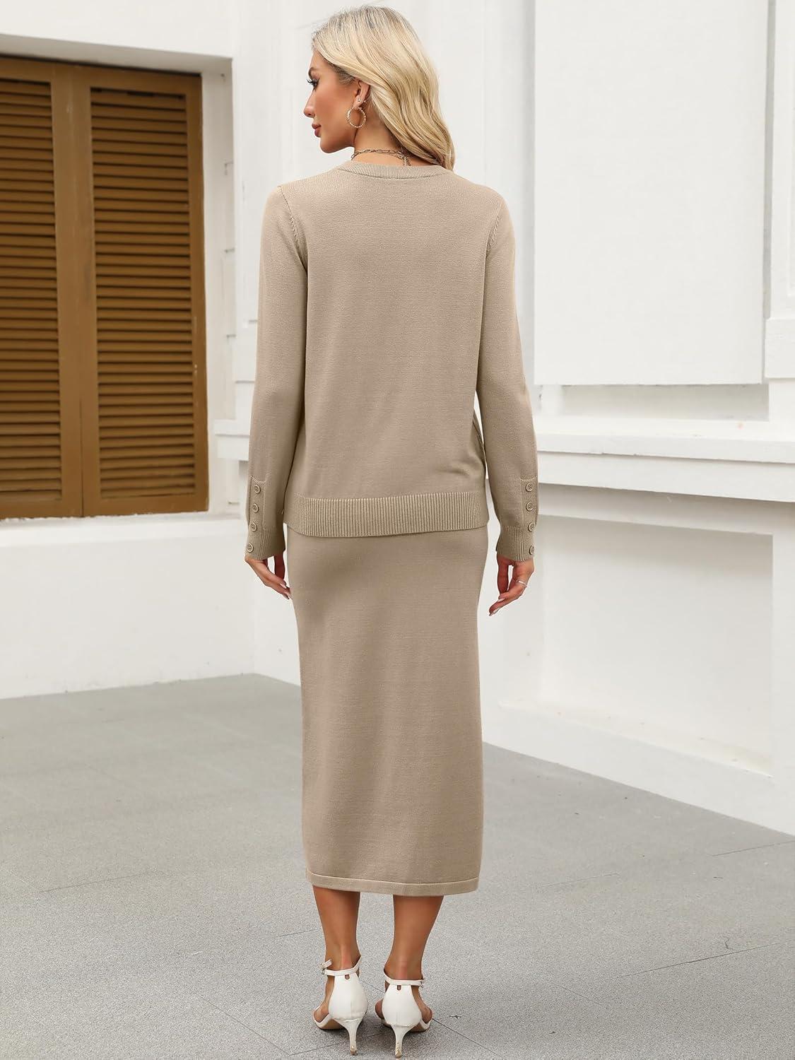 imageANRABESS 2 Piece Skirts Sets For Women Fall Fashion 2025 Striped Sweater Midi Dress Knit Lounge Travel Outfits Winter ClothesKhaki