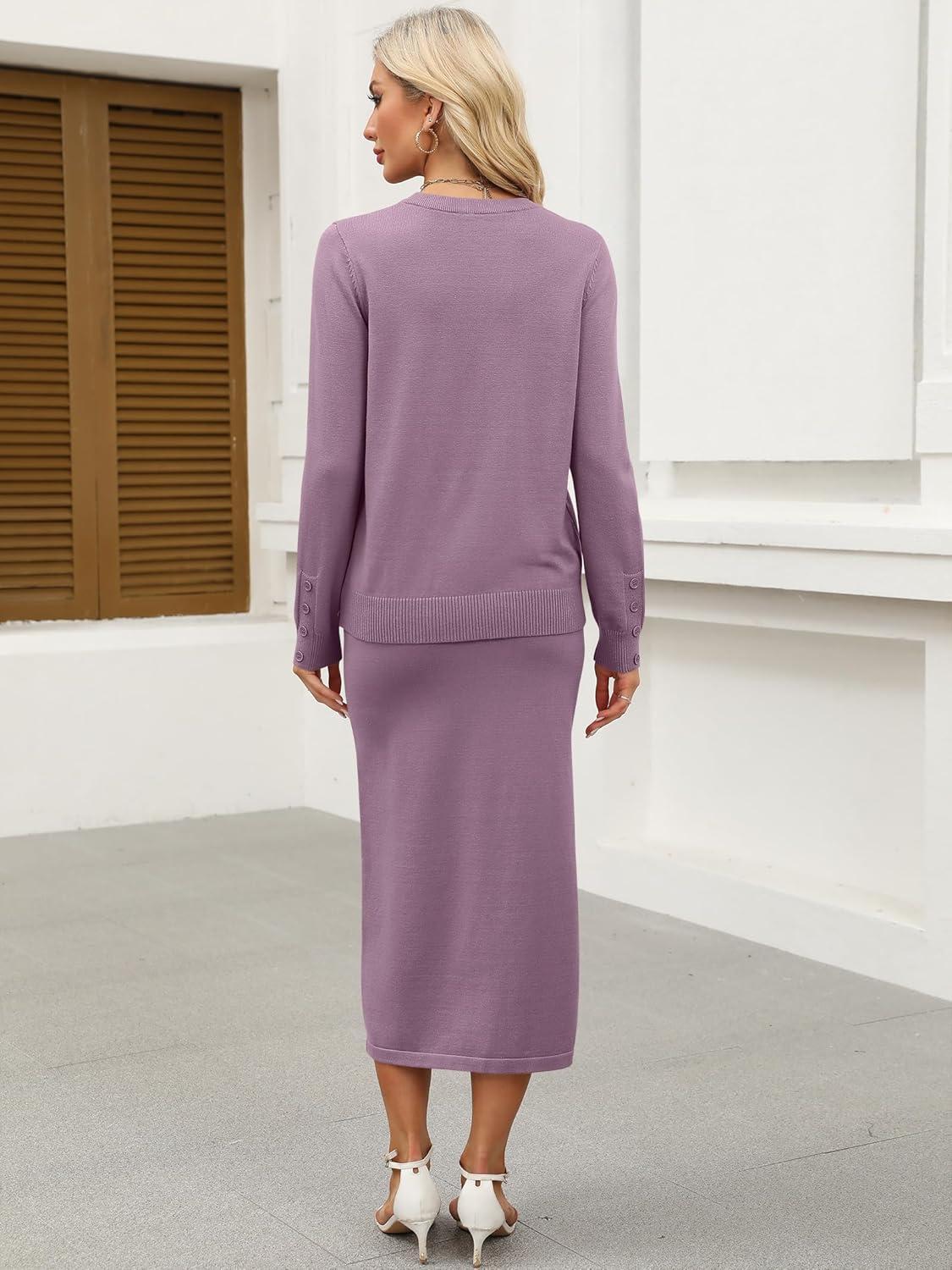 imageANRABESS 2 Piece Skirts Sets For Women Fall Fashion 2025 Striped Sweater Midi Dress Knit Lounge Travel Outfits Winter ClothesLight Purple