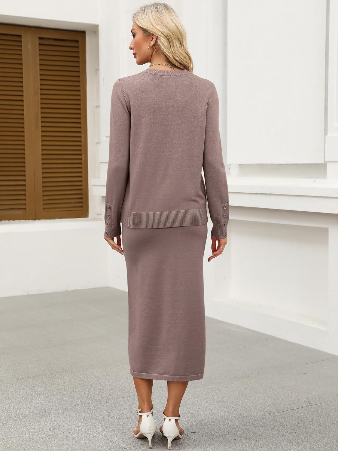 imageANRABESS 2 Piece Skirts Sets For Women Fall Fashion 2025 Striped Sweater Midi Dress Knit Lounge Travel Outfits Winter ClothesNutmeg