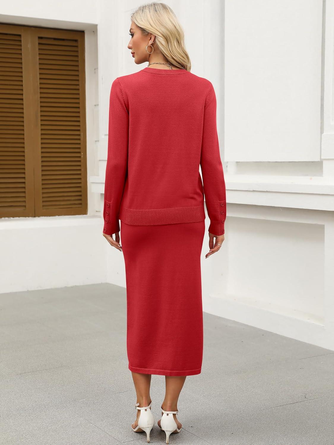 imageANRABESS 2 Piece Skirts Sets For Women Fall Fashion 2025 Striped Sweater Midi Dress Knit Lounge Travel Outfits Winter ClothesRed