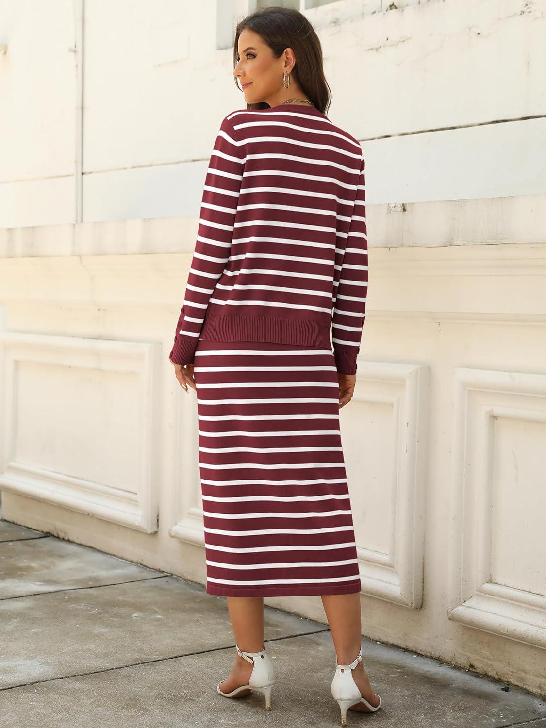 imageANRABESS 2 Piece Skirts Sets For Women Fall Fashion 2025 Striped Sweater Midi Dress Knit Lounge Travel Outfits Winter ClothesRed White