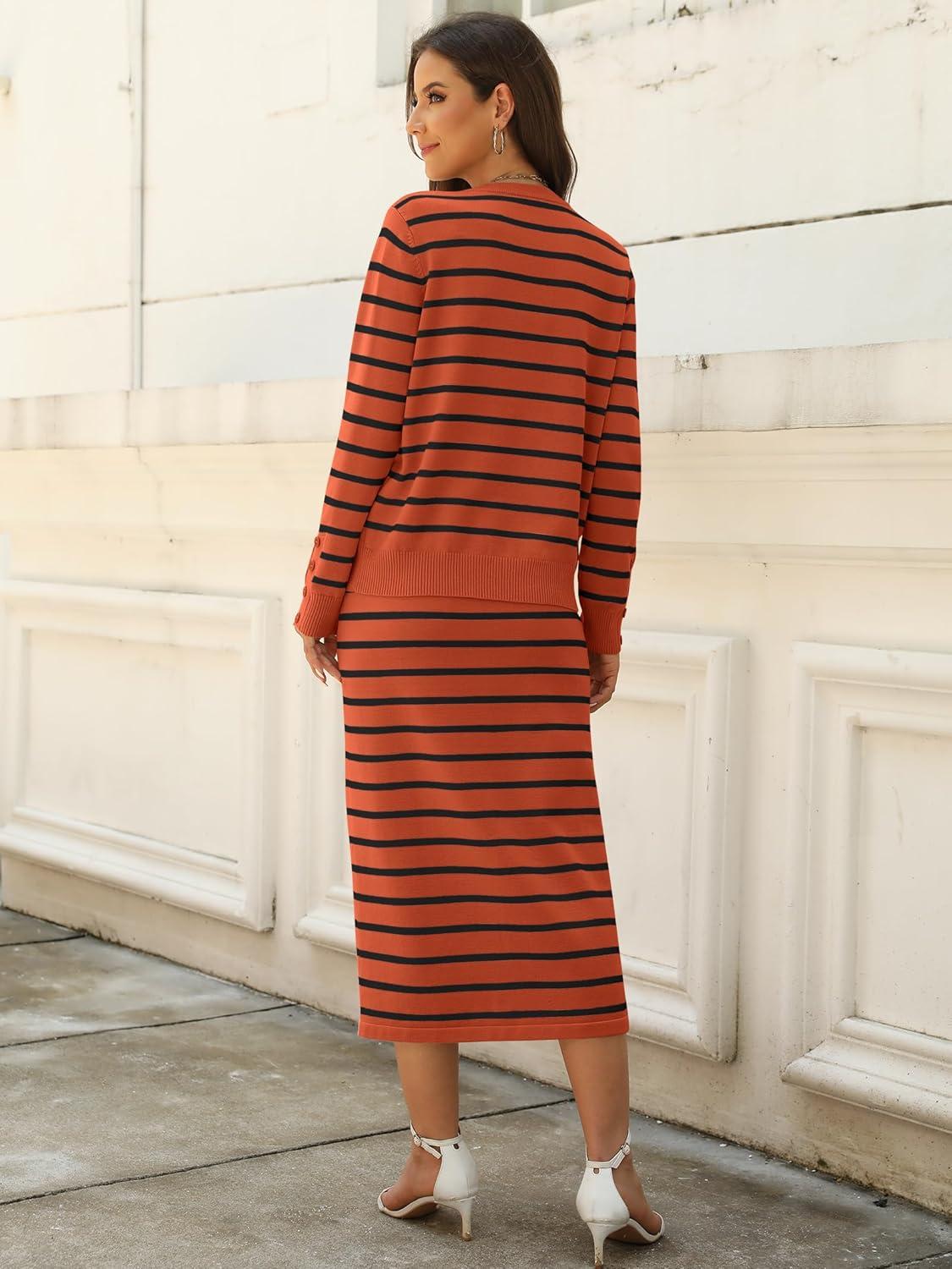 imageANRABESS 2 Piece Skirts Sets For Women Fall Fashion 2025 Striped Sweater Midi Dress Knit Lounge Travel Outfits Winter ClothesRust Red Black