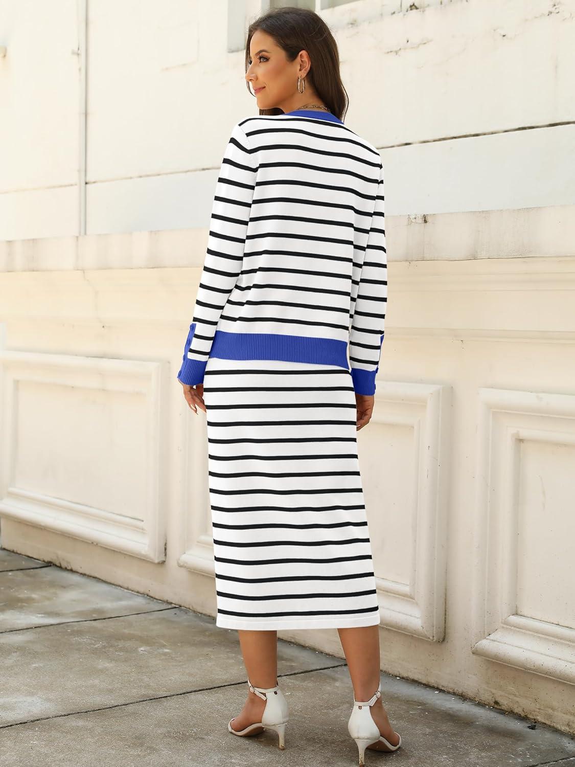 imageANRABESS 2 Piece Skirts Sets For Women Fall Fashion 2025 Striped Sweater Midi Dress Knit Lounge Travel Outfits Winter ClothesWhite Black Blue