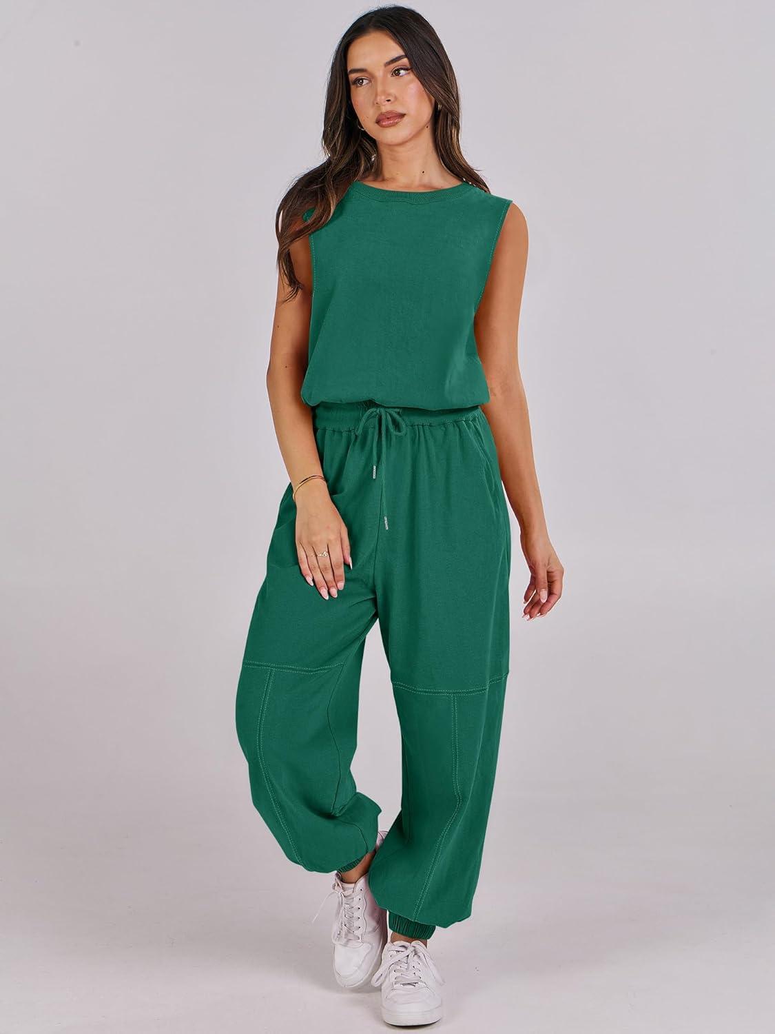 imageANRABESS Jumpsuits for Women Casual Summer Sleeveless 2025 Romper One Piece Outfit Active Workout Lounge Jumpsuits PocketsGreen