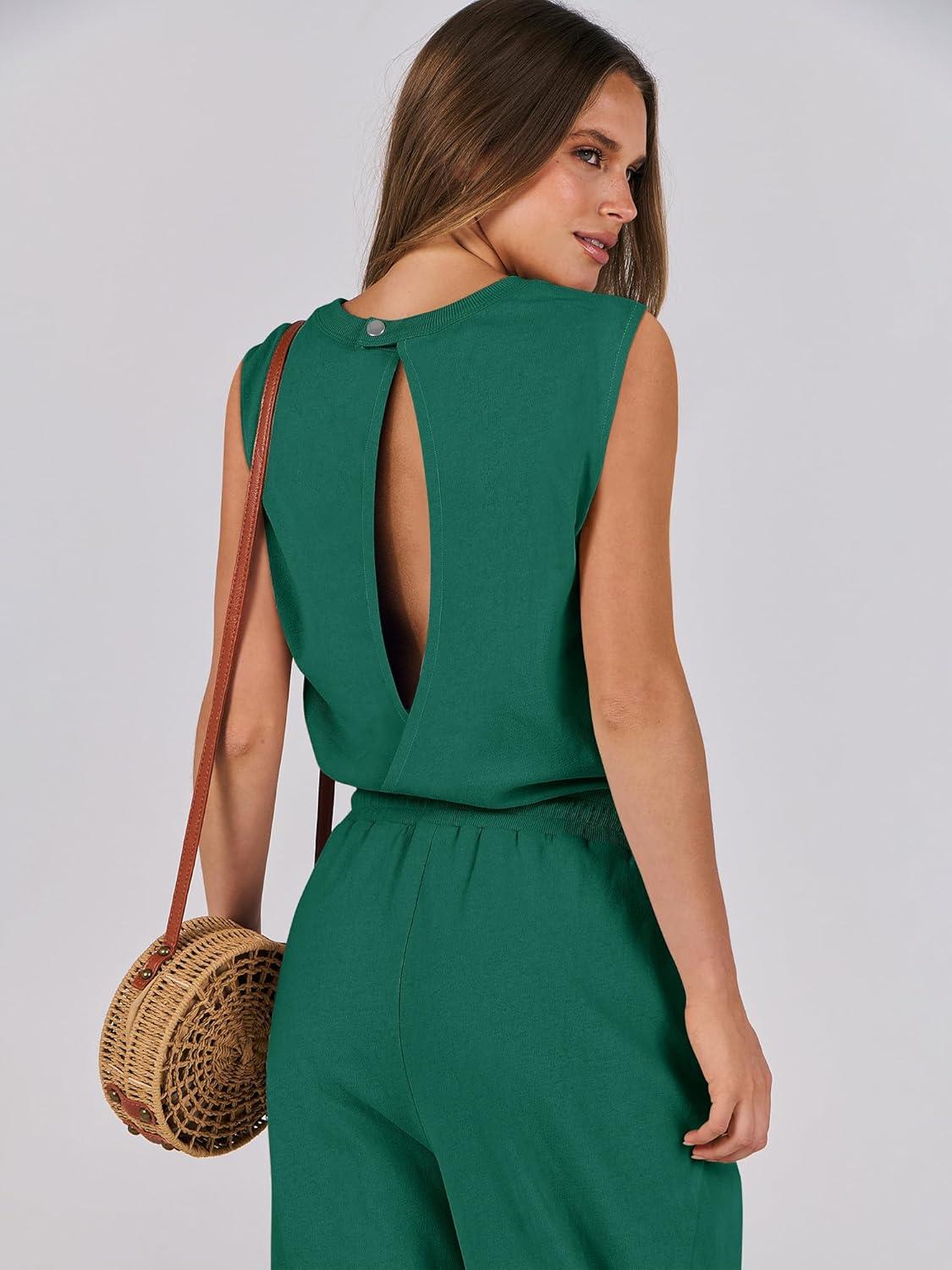 imageANRABESS Jumpsuits for Women Casual Summer Sleeveless 2025 Romper One Piece Outfit Active Workout Lounge Jumpsuits PocketsGreen