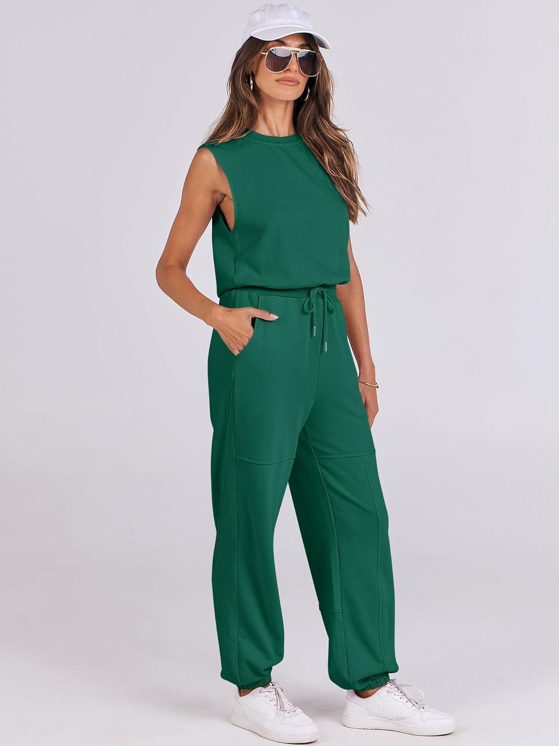 imageANRABESS Jumpsuits for Women Casual Summer Sleeveless 2025 Romper One Piece Outfit Active Workout Lounge Jumpsuits PocketsGreen