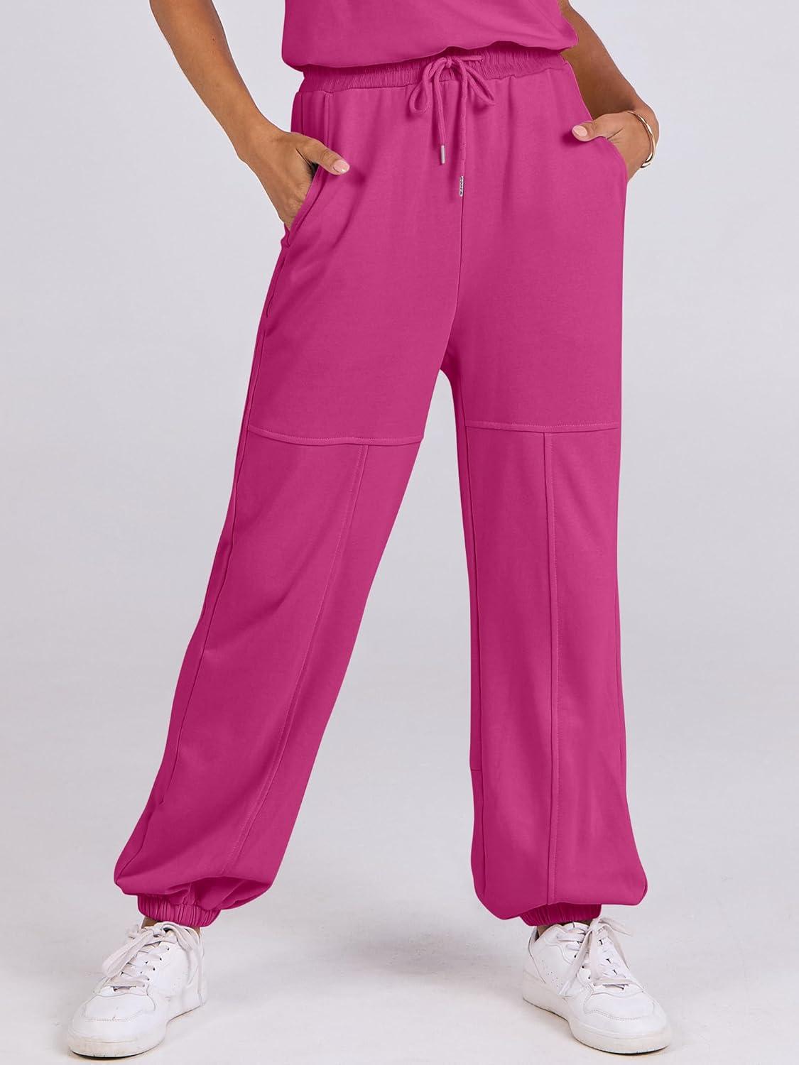 imageANRABESS Jumpsuits for Women Casual Summer Sleeveless 2025 Romper One Piece Outfit Active Workout Lounge Jumpsuits PocketsHot Pink