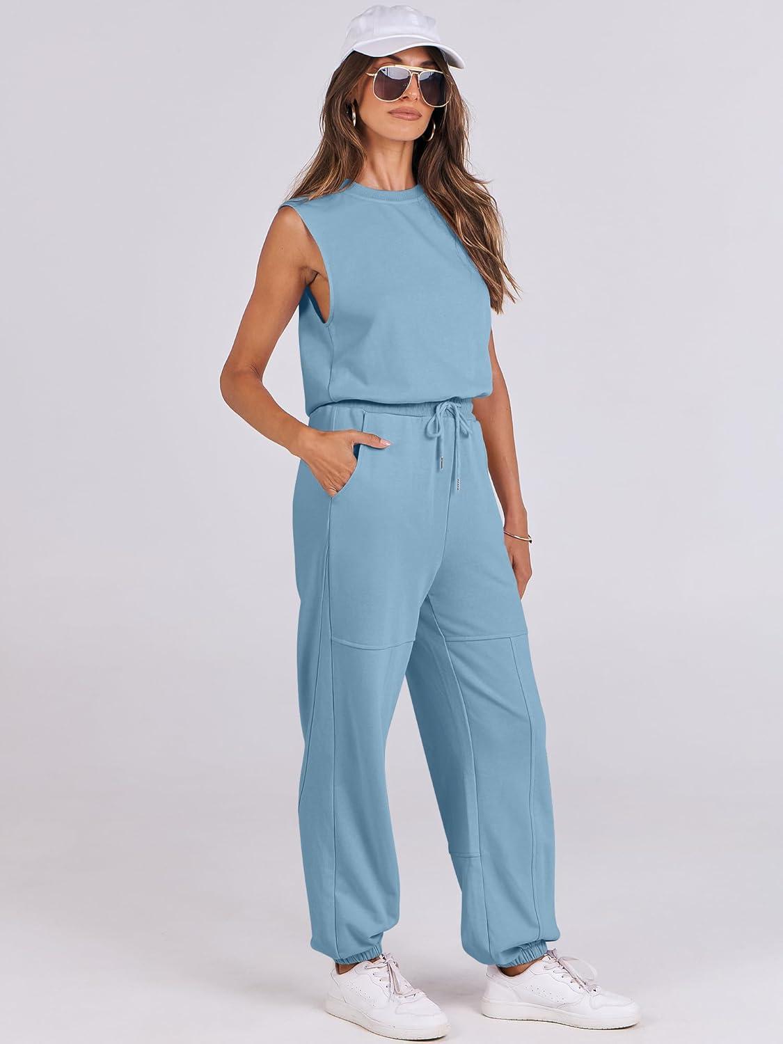 imageANRABESS Jumpsuits for Women Casual Summer Sleeveless 2025 Romper One Piece Outfit Active Workout Lounge Jumpsuits PocketsLake Blue