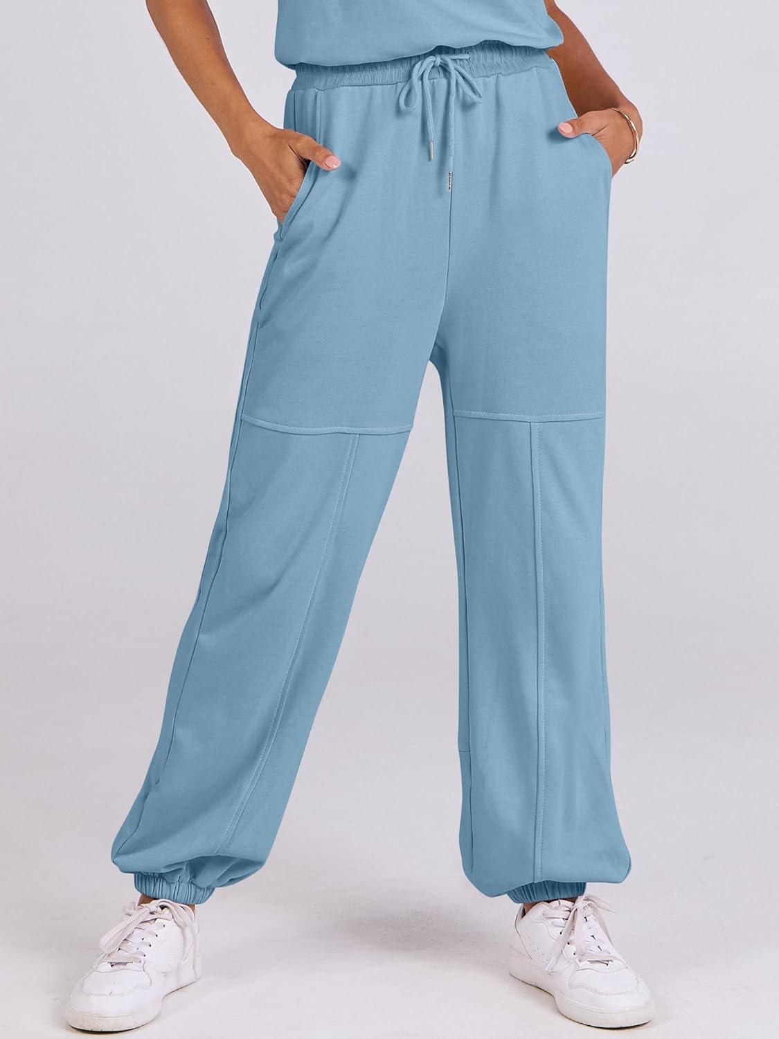 imageANRABESS Jumpsuits for Women Casual Summer Sleeveless 2025 Romper One Piece Outfit Active Workout Lounge Jumpsuits PocketsLake Blue