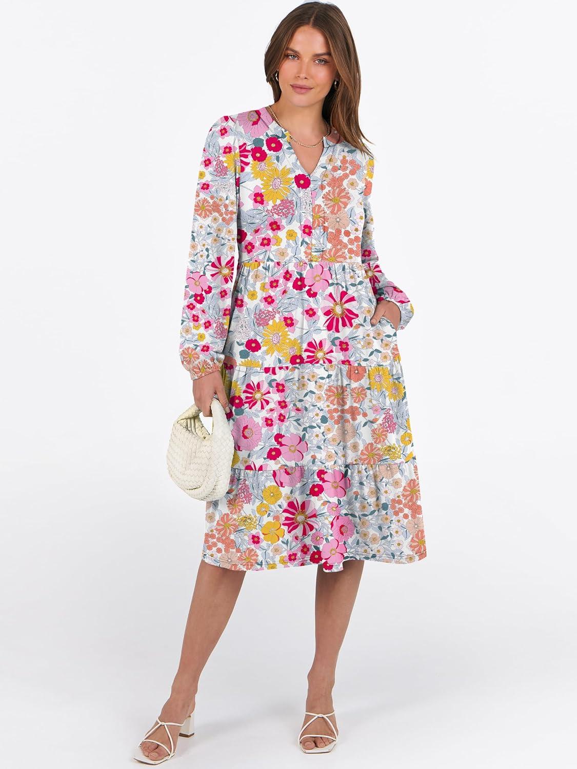 imageANRABESS Long Sleeve Midi Dresses for Women V Neck 2025 Fall Fashion Casual Loose Fit Flowy Swing Tiered Vacation Boho DressMulticolour Floral