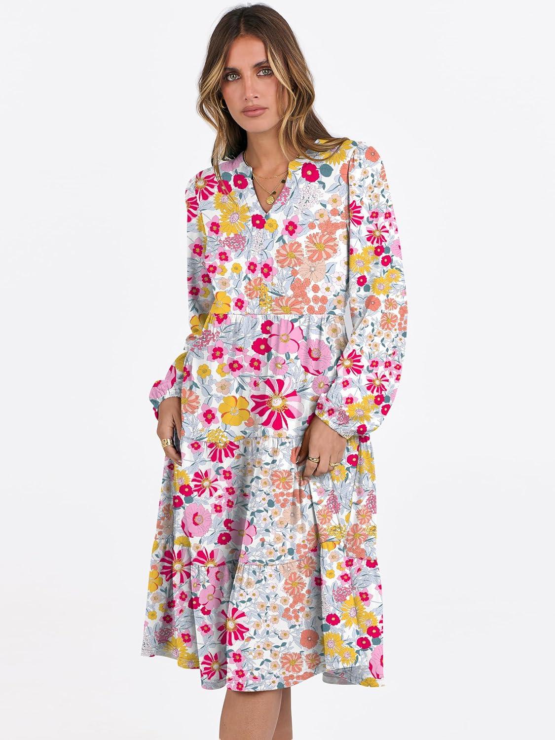 imageANRABESS Long Sleeve Midi Dresses for Women V Neck 2025 Fall Fashion Casual Loose Fit Flowy Swing Tiered Vacation Boho DressMulticolour Floral