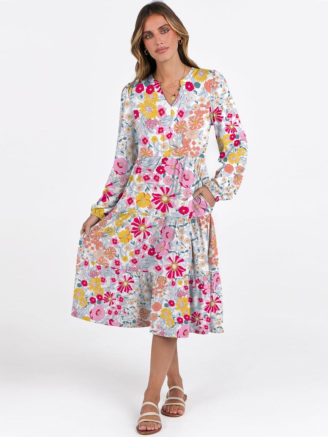 imageANRABESS Long Sleeve Midi Dresses for Women V Neck 2025 Fall Fashion Casual Loose Fit Flowy Swing Tiered Vacation Boho DressMulticolour Floral