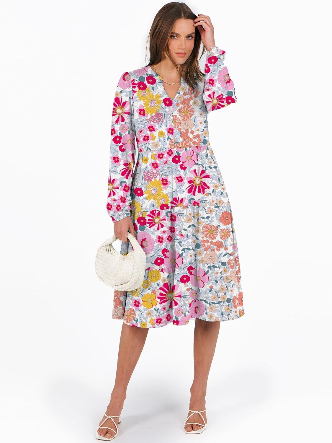 imageANRABESS Long Sleeve Midi Dresses for Women V Neck 2025 Fall Fashion Casual Loose Fit Flowy Swing Tiered Vacation Boho DressMulticolour Floral