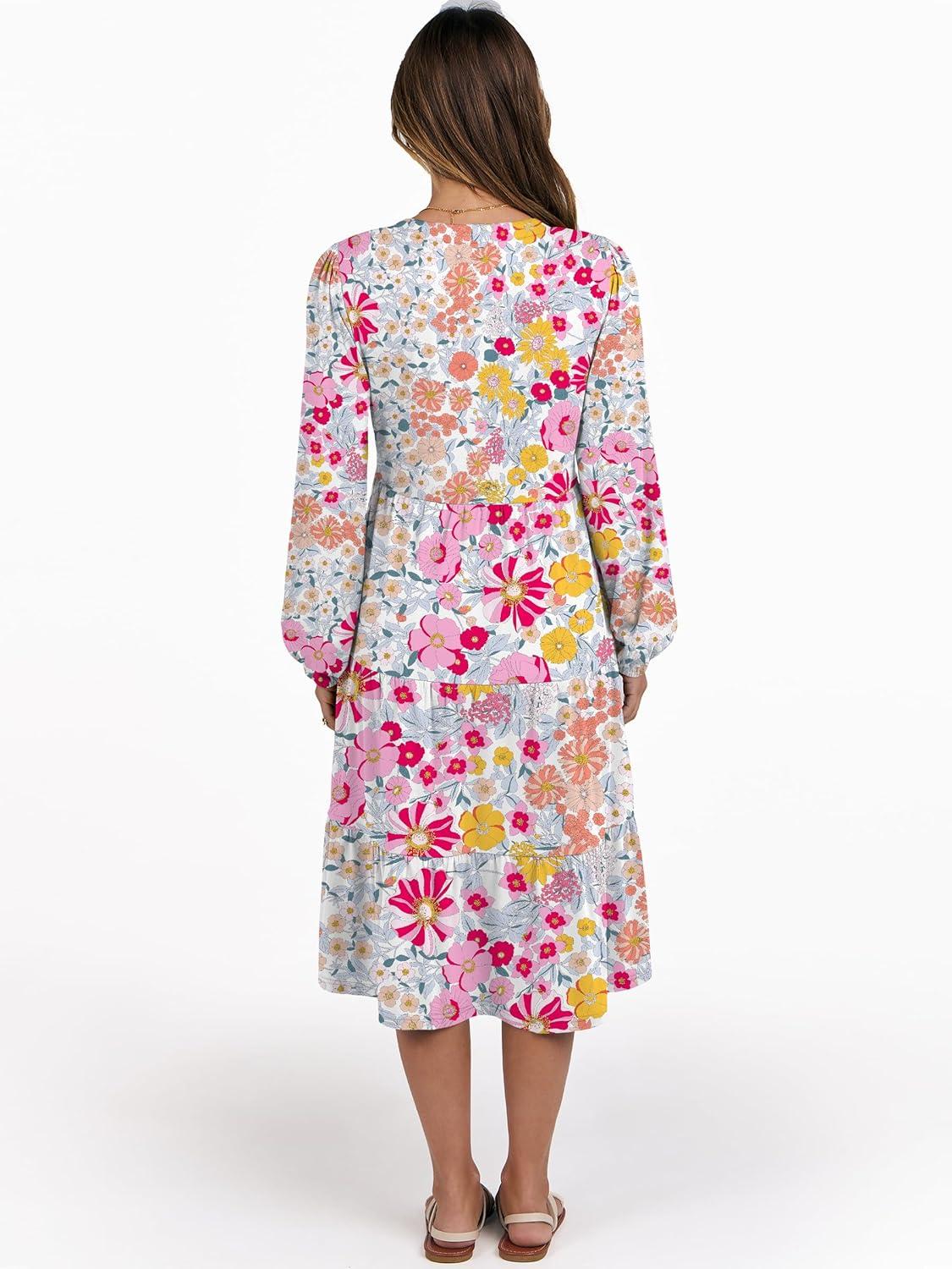 imageANRABESS Long Sleeve Midi Dresses for Women V Neck 2025 Fall Fashion Casual Loose Fit Flowy Swing Tiered Vacation Boho DressMulticolour Floral