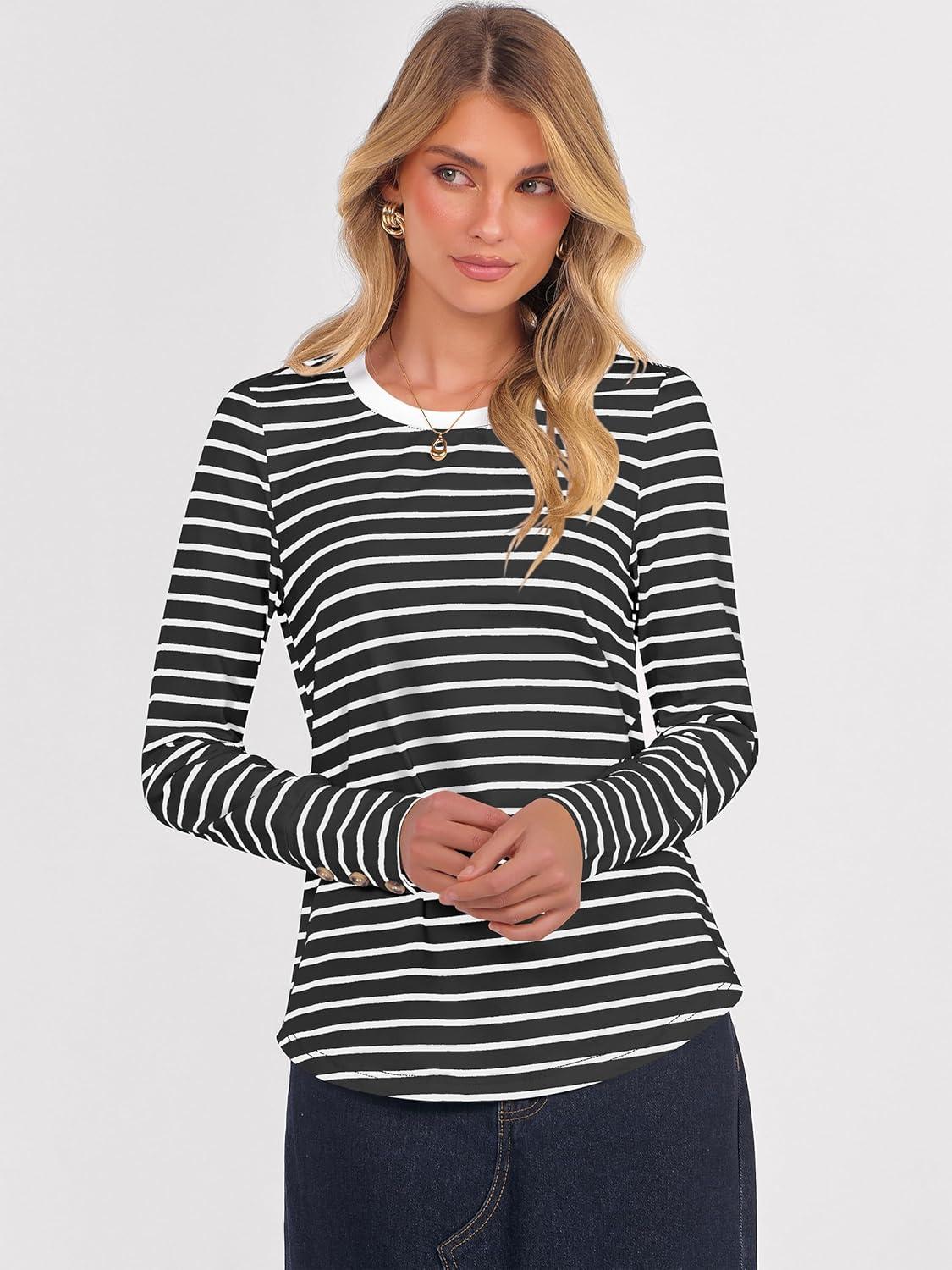 imageANRABESS Long Sleeve Shirts for Women Crewneck Basic Tee Striped Tops 2025 Fall Casual Loose Fit T Shirts Fashion OutfitsBlack Stripe
