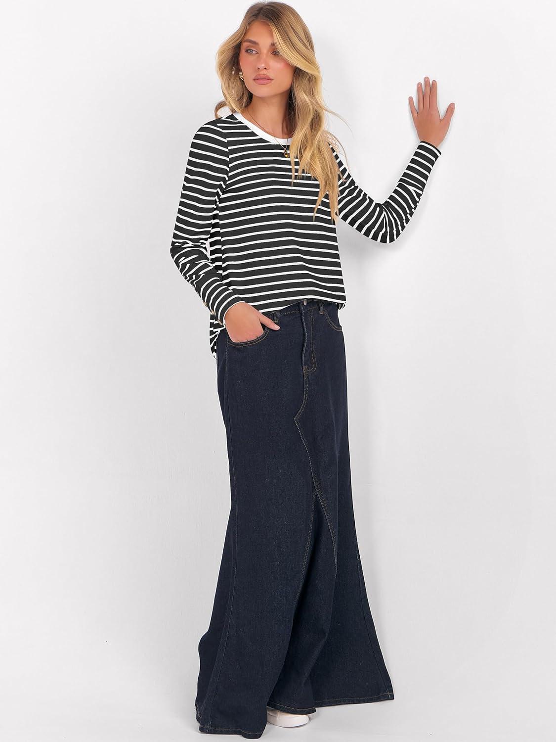 imageANRABESS Long Sleeve Shirts for Women Crewneck Basic Tee Striped Tops 2025 Fall Casual Loose Fit T Shirts Fashion OutfitsBlack Stripe