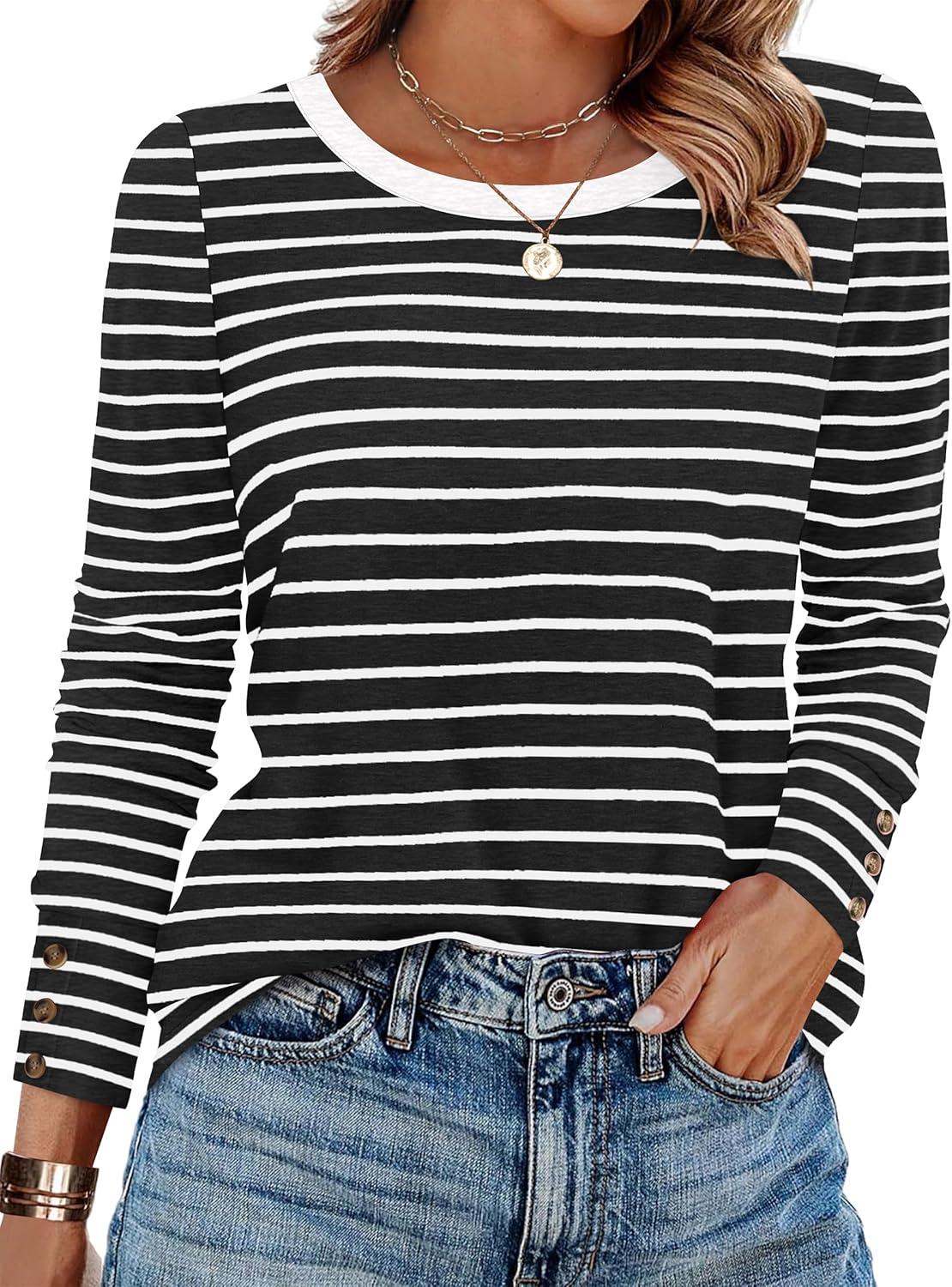 imageANRABESS Long Sleeve Shirts for Women Crewneck Basic Tee Striped Tops 2025 Fall Casual Loose Fit T Shirts Fashion OutfitsBlack Stripe