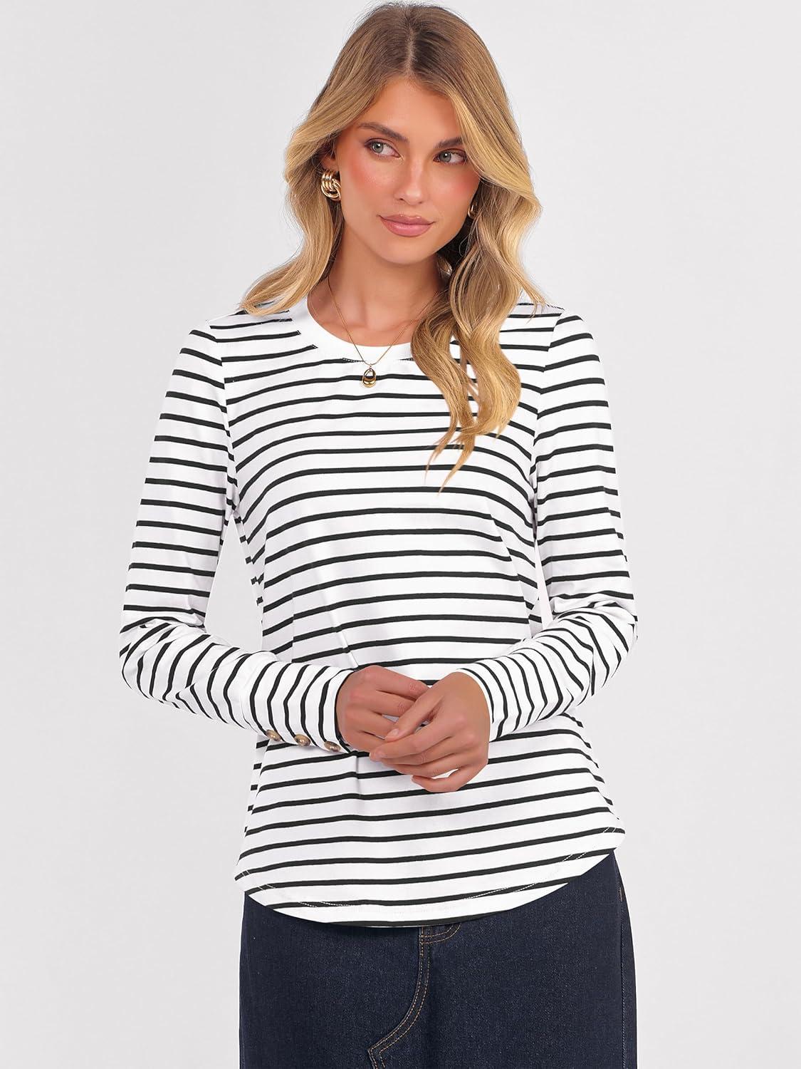 imageANRABESS Long Sleeve Shirts for Women Crewneck Basic Tee Striped Tops 2025 Fall Casual Loose Fit T Shirts Fashion OutfitsBlackwhite Stripe