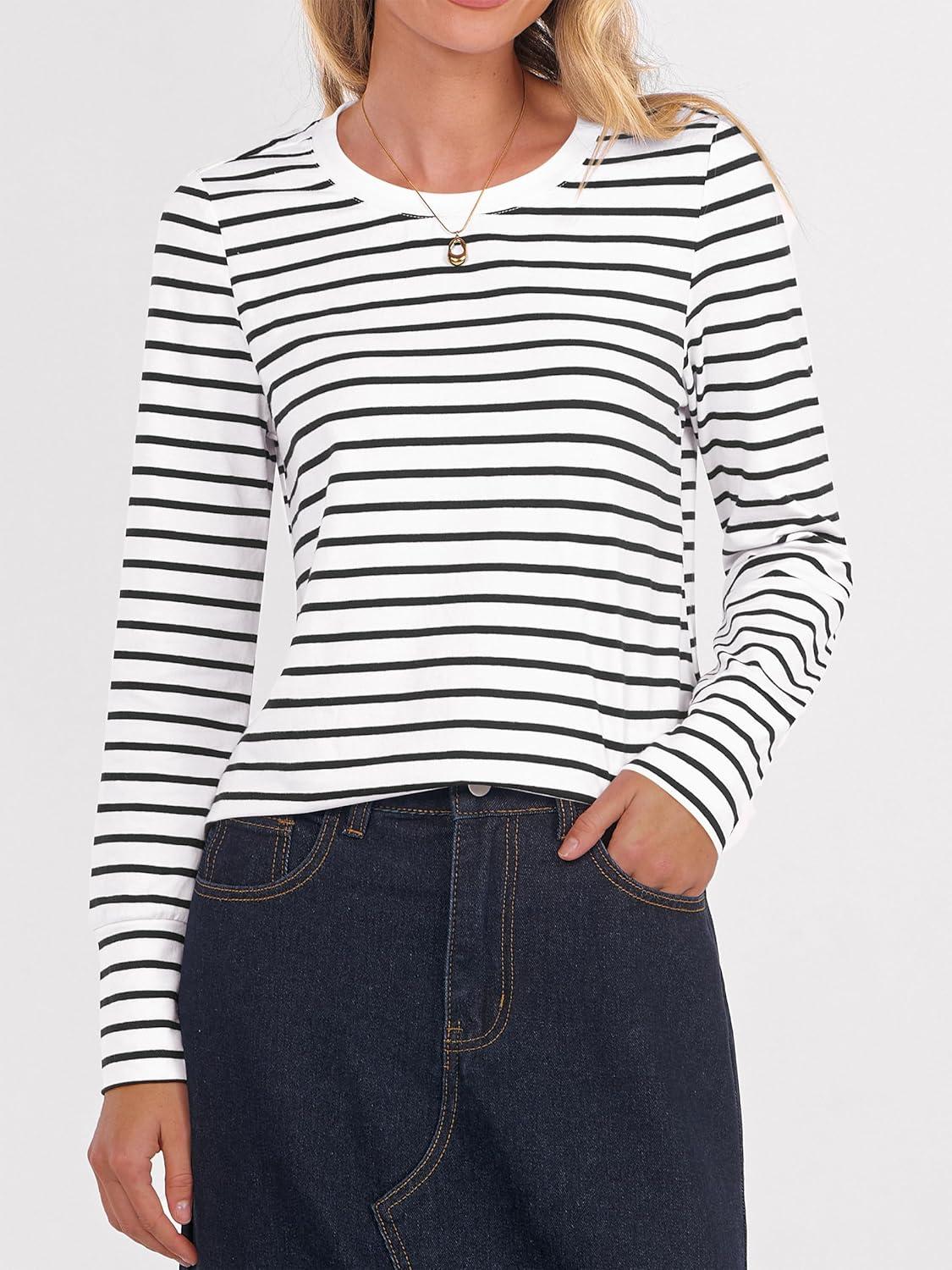 imageANRABESS Long Sleeve Shirts for Women Crewneck Basic Tee Striped Tops 2025 Fall Casual Loose Fit T Shirts Fashion OutfitsBlackwhite Stripe