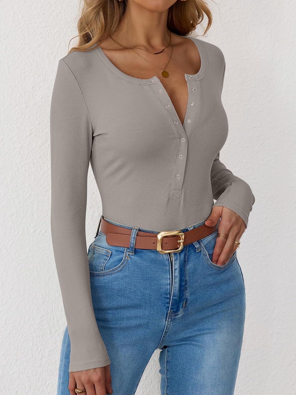 imageANRABESS Long Sleeve Shirts for Women Henley Button Down Tops Ribbed Knit Slim Fit Fall Basic Tee 2025 Casual Trendy ClothesGrey Khaki