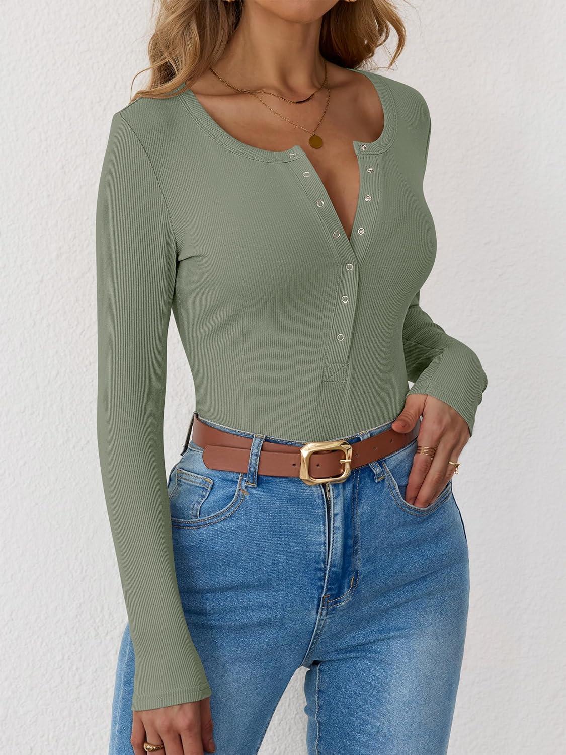 imageANRABESS Long Sleeve Shirts for Women Henley Button Down Tops Ribbed Knit Slim Fit Fall Basic Tee 2025 Casual Trendy ClothesSage Green