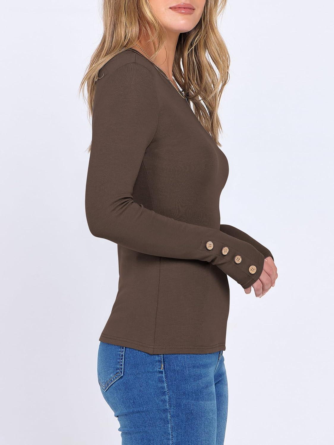 imageANRABESS Long Sleeve Shirts for Women Thermal Crewneck Basic Fleece Top Casual TShirts 2025 Fall Winter Warm UndershirtsDark Brown