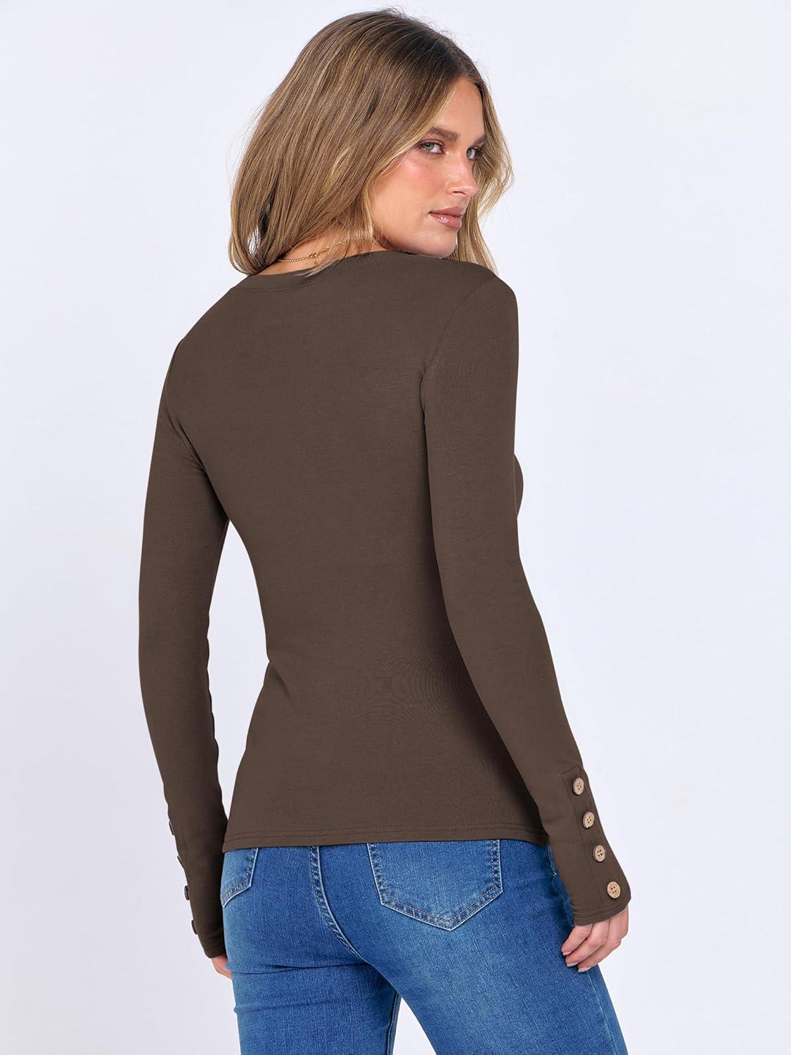 imageANRABESS Long Sleeve Shirts for Women Thermal Crewneck Basic Fleece Top Casual TShirts 2025 Fall Winter Warm UndershirtsDark Brown