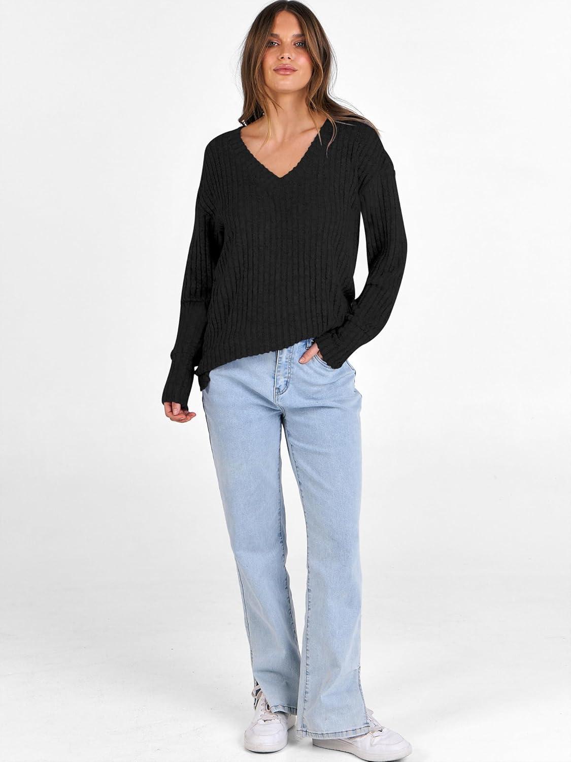 imageANRABESS Long Sleeve Shirts for Women V Neck Casual Fall Tops Loose Fit Lightweight Sweaters Tunic Fashion 2025 ClothesBlack