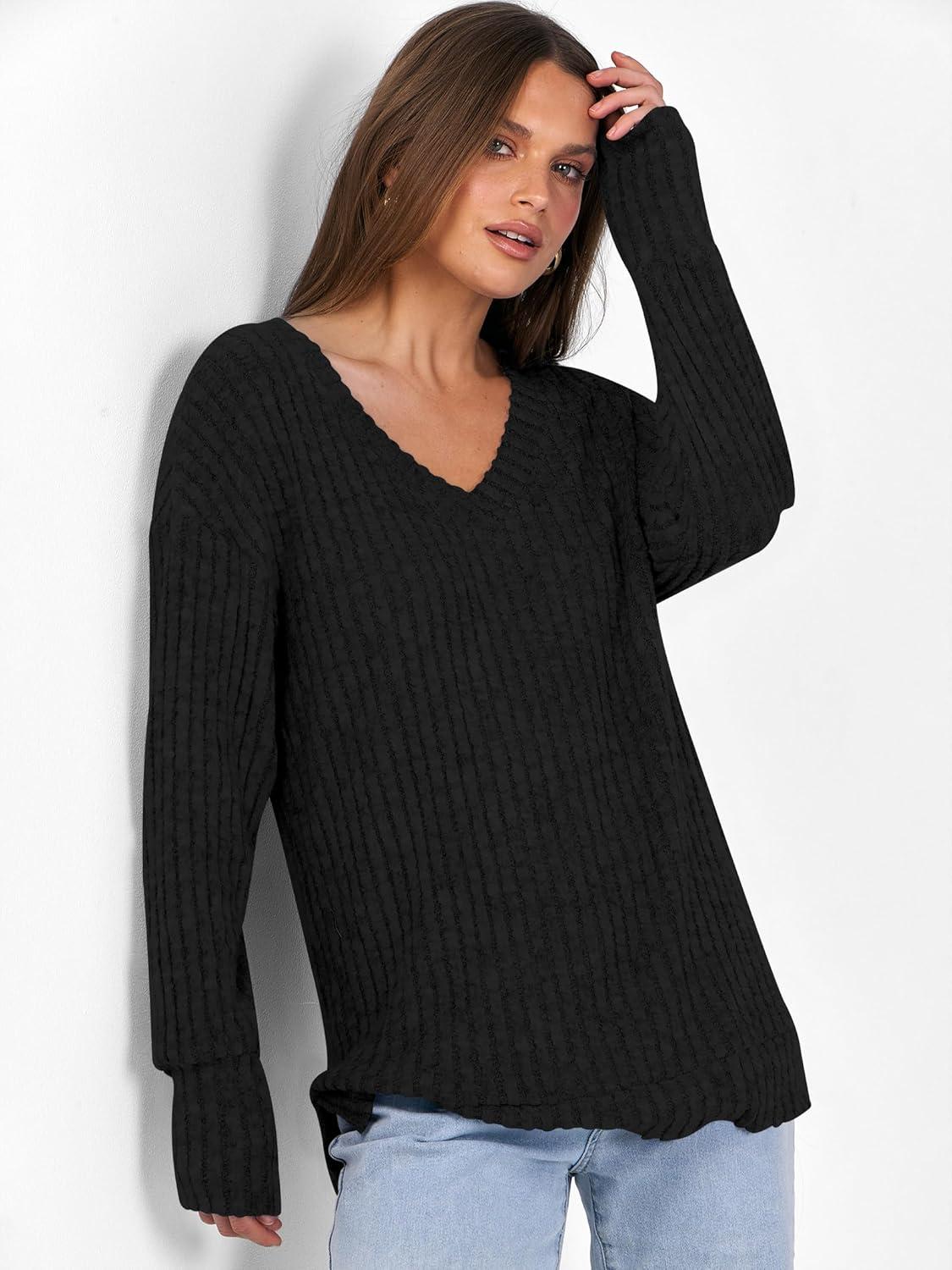 imageANRABESS Long Sleeve Shirts for Women V Neck Casual Fall Tops Loose Fit Lightweight Sweaters Tunic Fashion 2025 ClothesBlack