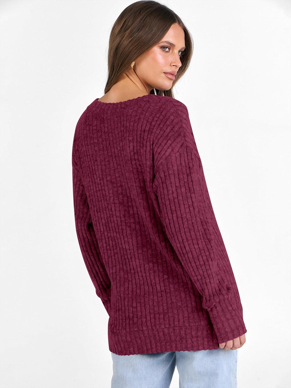 imageANRABESS Long Sleeve Shirts for Women V Neck Casual Fall Tops Loose Fit Lightweight Sweaters Tunic Fashion 2025 ClothesBurgundy