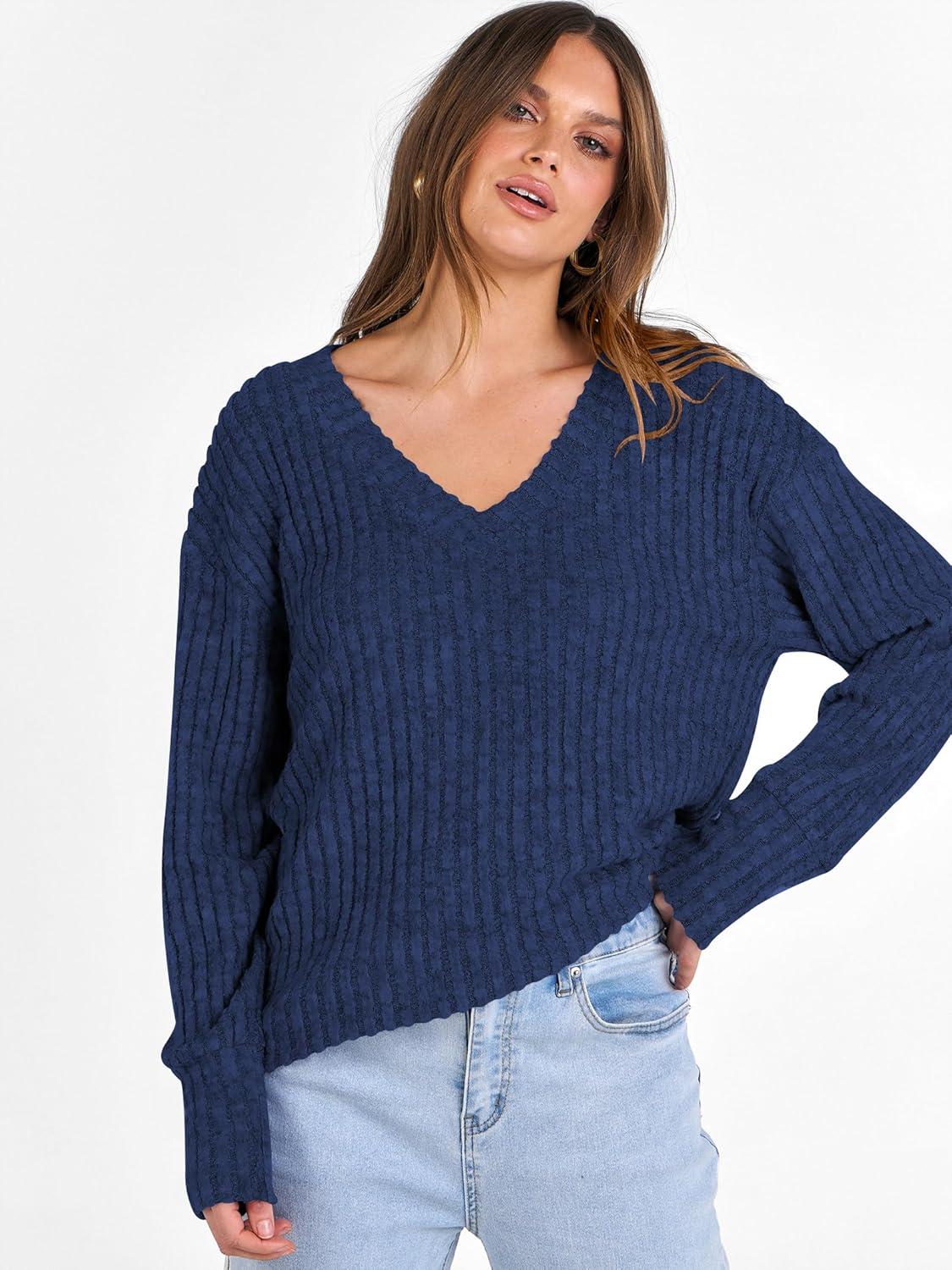 imageANRABESS Long Sleeve Shirts for Women V Neck Casual Fall Tops Loose Fit Lightweight Sweaters Tunic Fashion 2025 ClothesDeep Blue