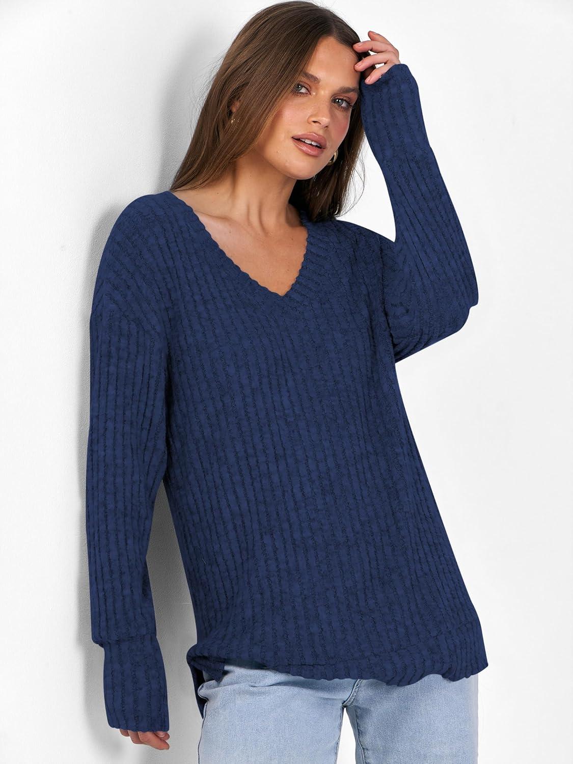 imageANRABESS Long Sleeve Shirts for Women V Neck Casual Fall Tops Loose Fit Lightweight Sweaters Tunic Fashion 2025 ClothesDeep Blue