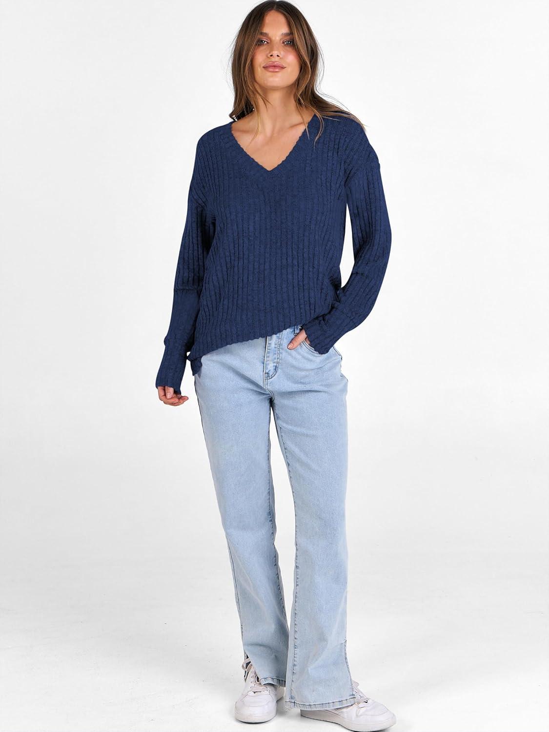 imageANRABESS Long Sleeve Shirts for Women V Neck Casual Fall Tops Loose Fit Lightweight Sweaters Tunic Fashion 2025 ClothesDeep Blue