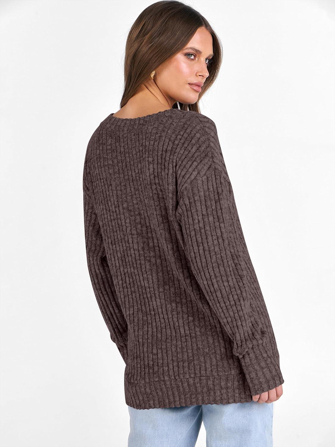 imageANRABESS Long Sleeve Shirts for Women V Neck Casual Fall Tops Loose Fit Lightweight Sweaters Tunic Fashion 2025 ClothesDeep Brown