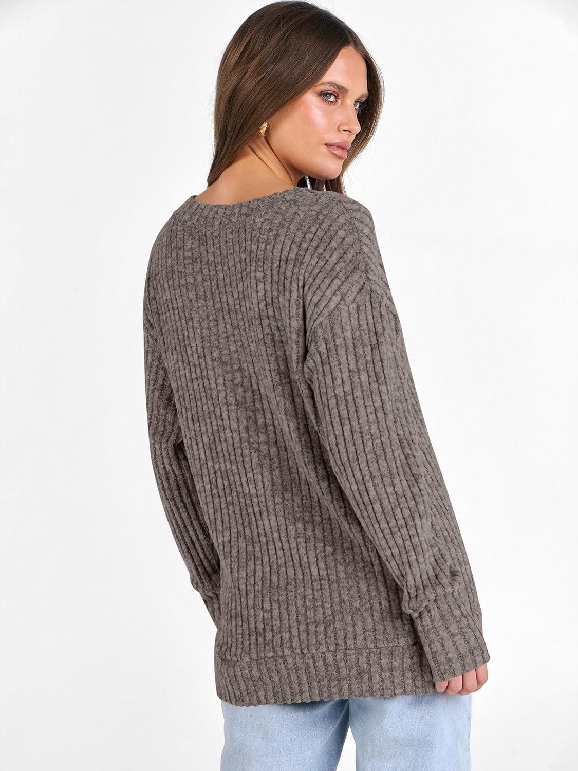 imageANRABESS Long Sleeve Shirts for Women V Neck Casual Fall Tops Loose Fit Lightweight Sweaters Tunic Fashion 2025 ClothesDeep Coffee