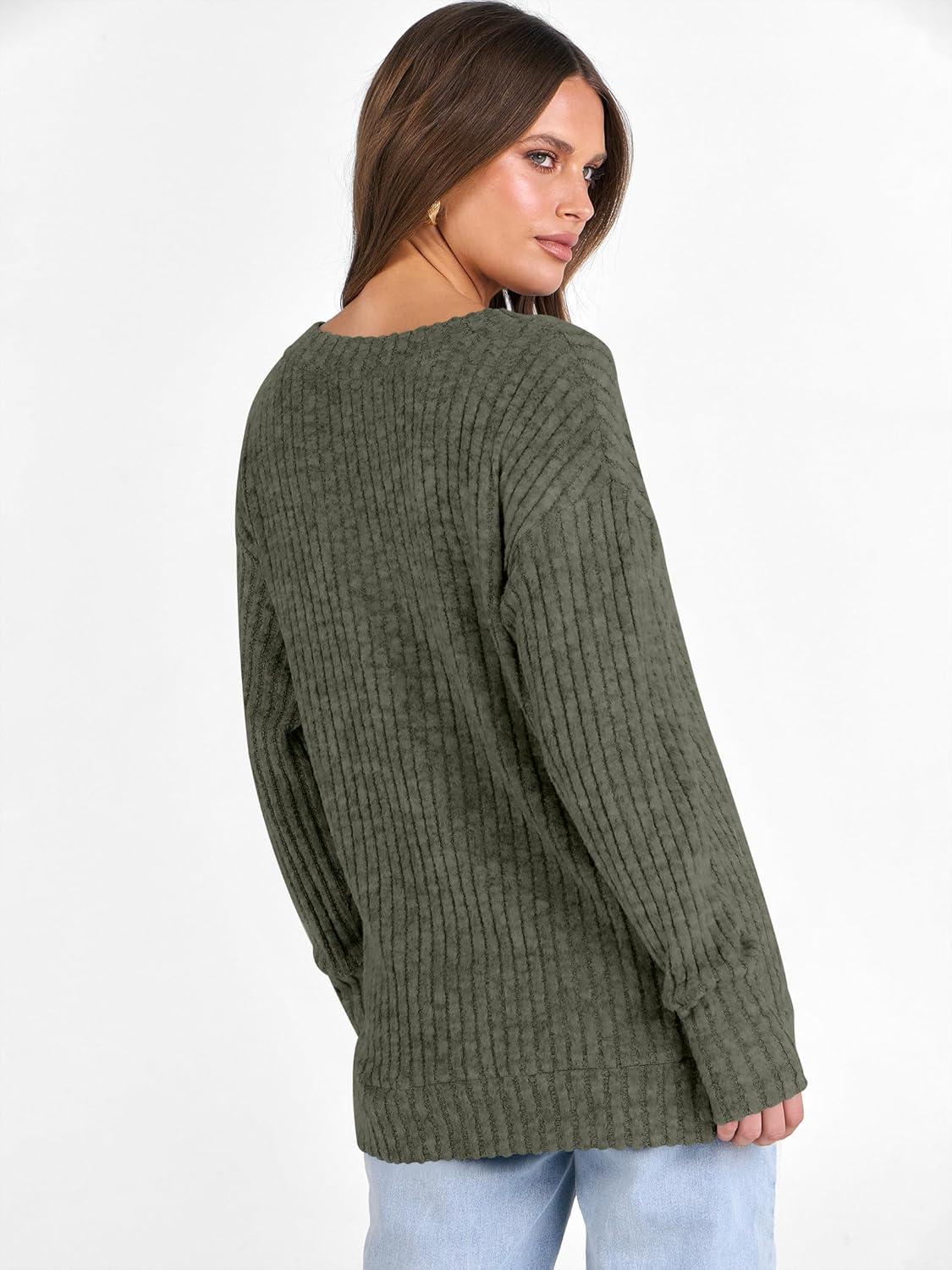 imageANRABESS Long Sleeve Shirts for Women V Neck Casual Fall Tops Loose Fit Lightweight Sweaters Tunic Fashion 2025 ClothesDeep Green