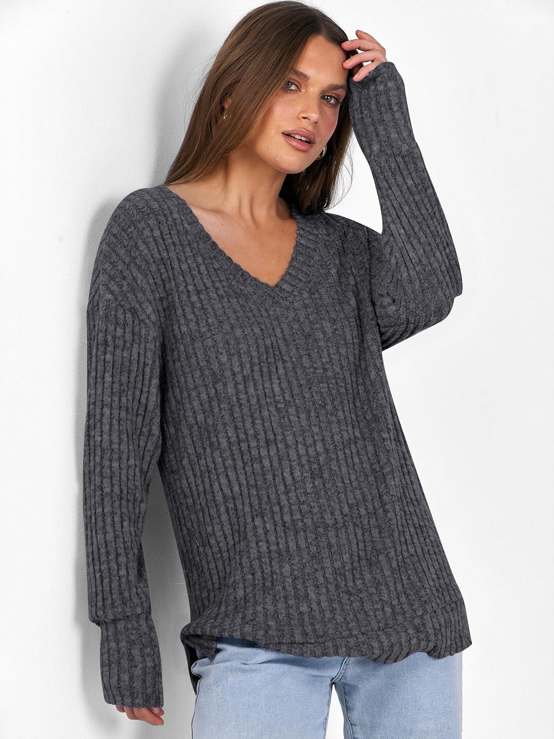 imageANRABESS Long Sleeve Shirts for Women V Neck Casual Fall Tops Loose Fit Lightweight Sweaters Tunic Fashion 2025 ClothesDeep Grey