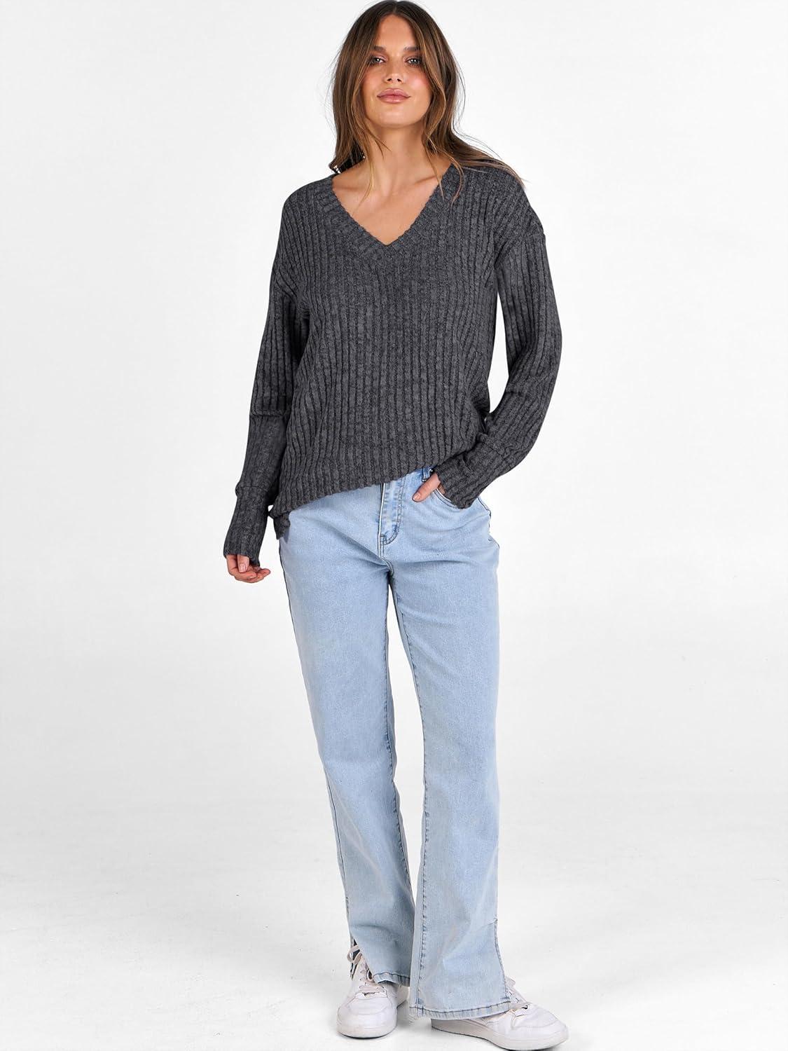 imageANRABESS Long Sleeve Shirts for Women V Neck Casual Fall Tops Loose Fit Lightweight Sweaters Tunic Fashion 2025 ClothesDeep Grey