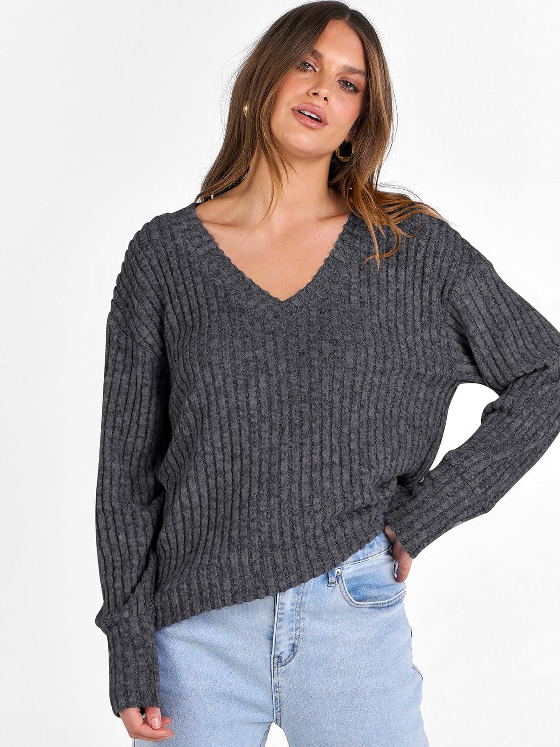 imageANRABESS Long Sleeve Shirts for Women V Neck Casual Fall Tops Loose Fit Lightweight Sweaters Tunic Fashion 2025 ClothesDeep Grey