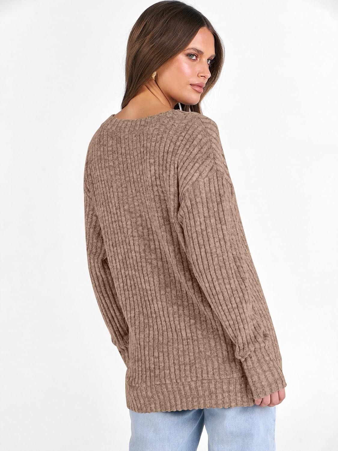 imageANRABESS Long Sleeve Shirts for Women V Neck Casual Fall Tops Loose Fit Lightweight Sweaters Tunic Fashion 2025 ClothesDeep Khaki