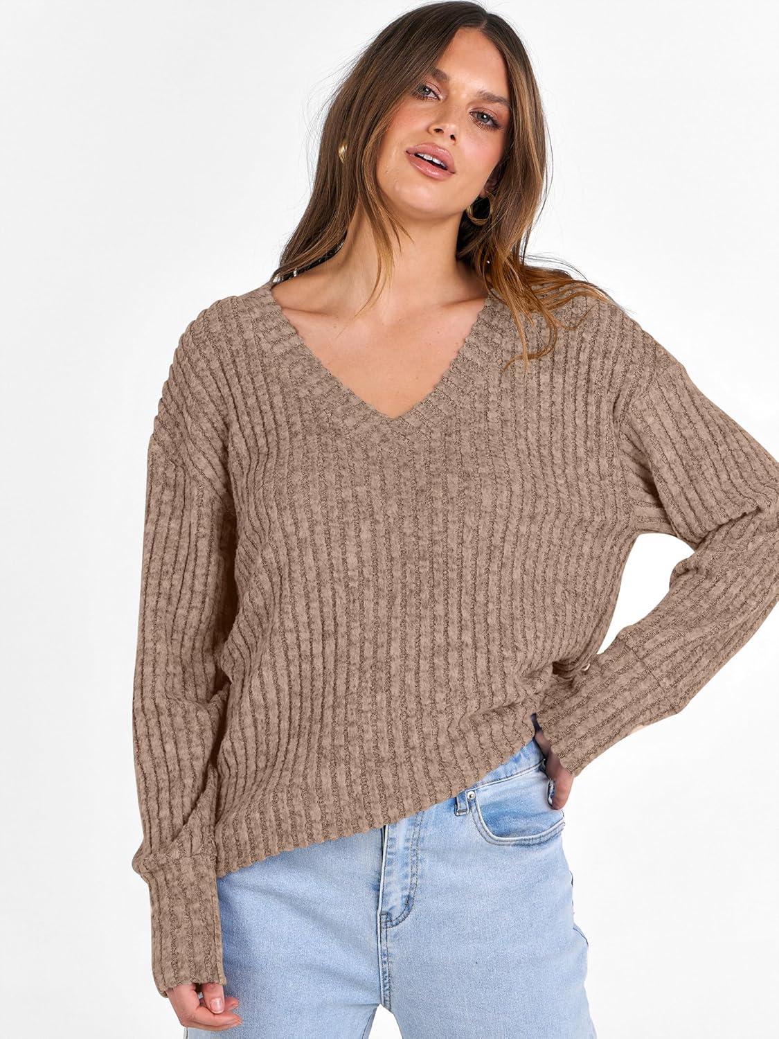 imageANRABESS Long Sleeve Shirts for Women V Neck Casual Fall Tops Loose Fit Lightweight Sweaters Tunic Fashion 2025 ClothesDeep Khaki