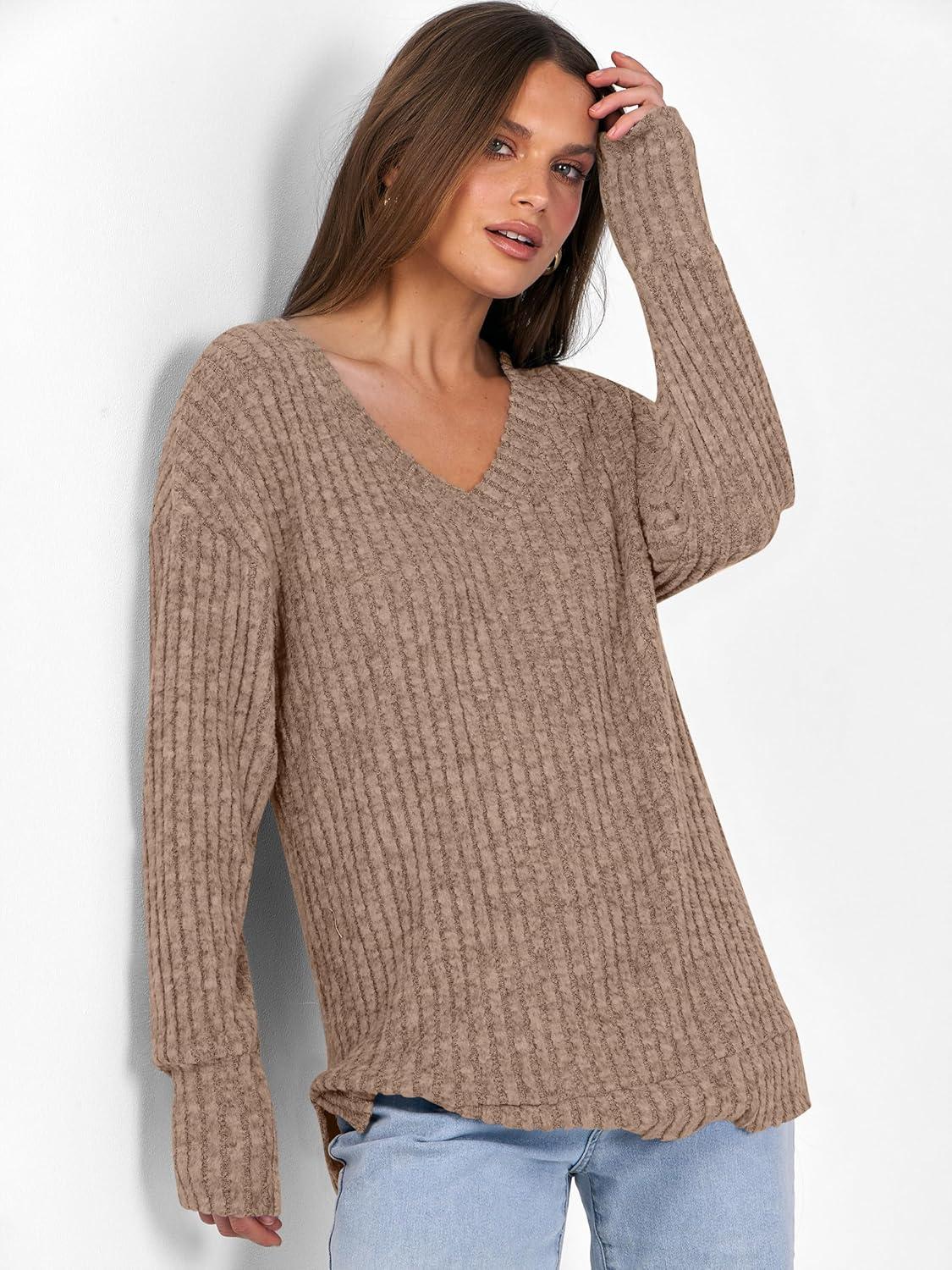 imageANRABESS Long Sleeve Shirts for Women V Neck Casual Fall Tops Loose Fit Lightweight Sweaters Tunic Fashion 2025 ClothesDeep Khaki