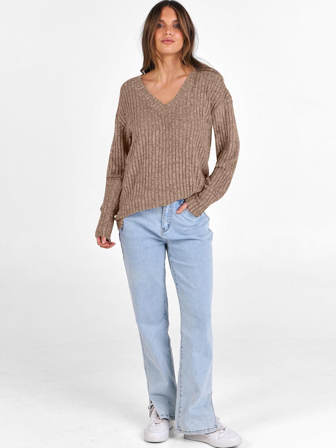 imageANRABESS Long Sleeve Shirts for Women V Neck Casual Fall Tops Loose Fit Lightweight Sweaters Tunic Fashion 2025 ClothesDeep Khaki