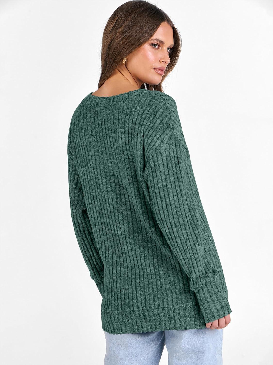 imageANRABESS Long Sleeve Shirts for Women V Neck Casual Fall Tops Loose Fit Lightweight Sweaters Tunic Fashion 2025 ClothesGreen